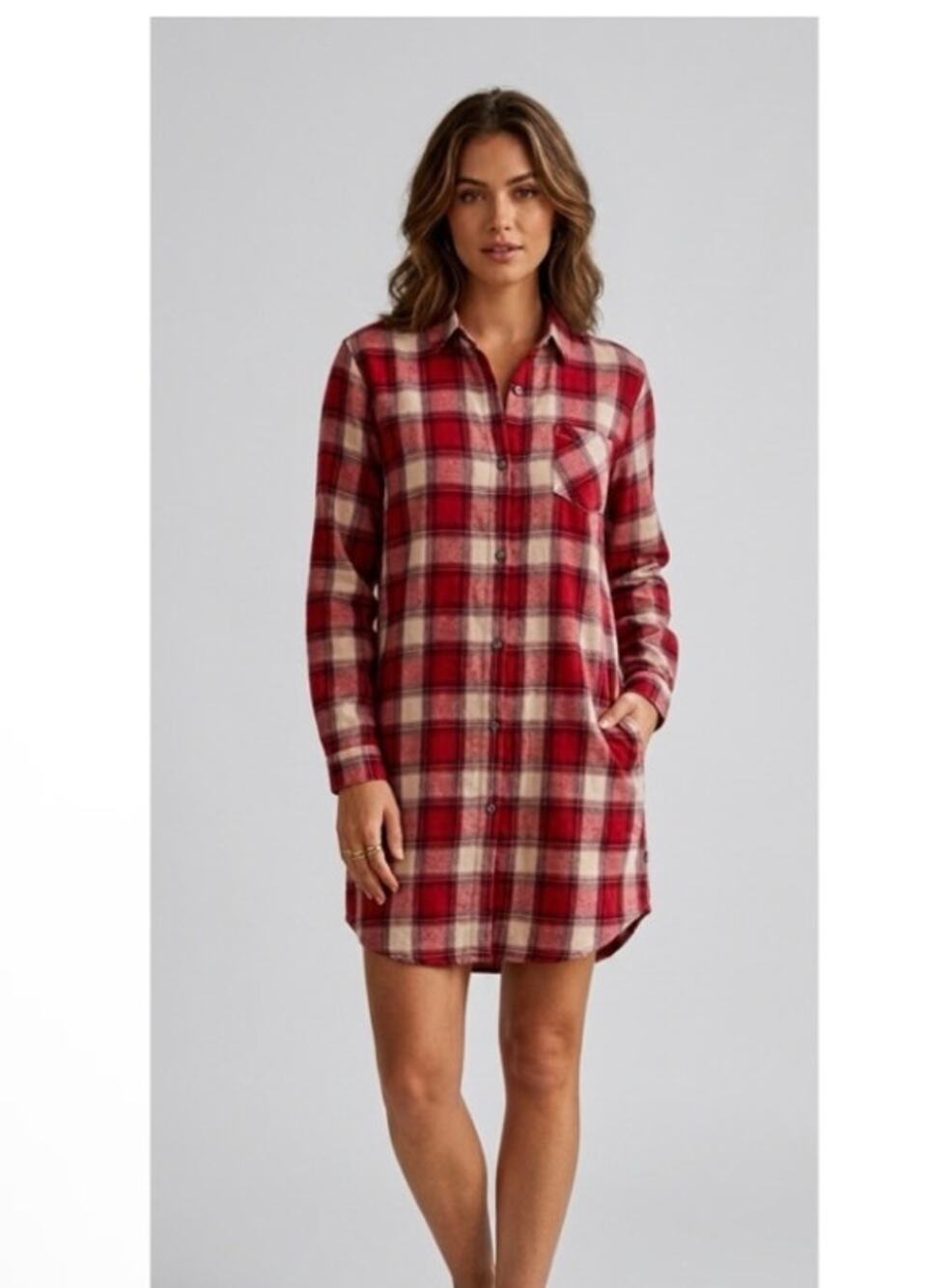 SCOTCH & SODA Flannel Plaid Longline Shacket Shirt Dress Red Cream Grandpacore 2
